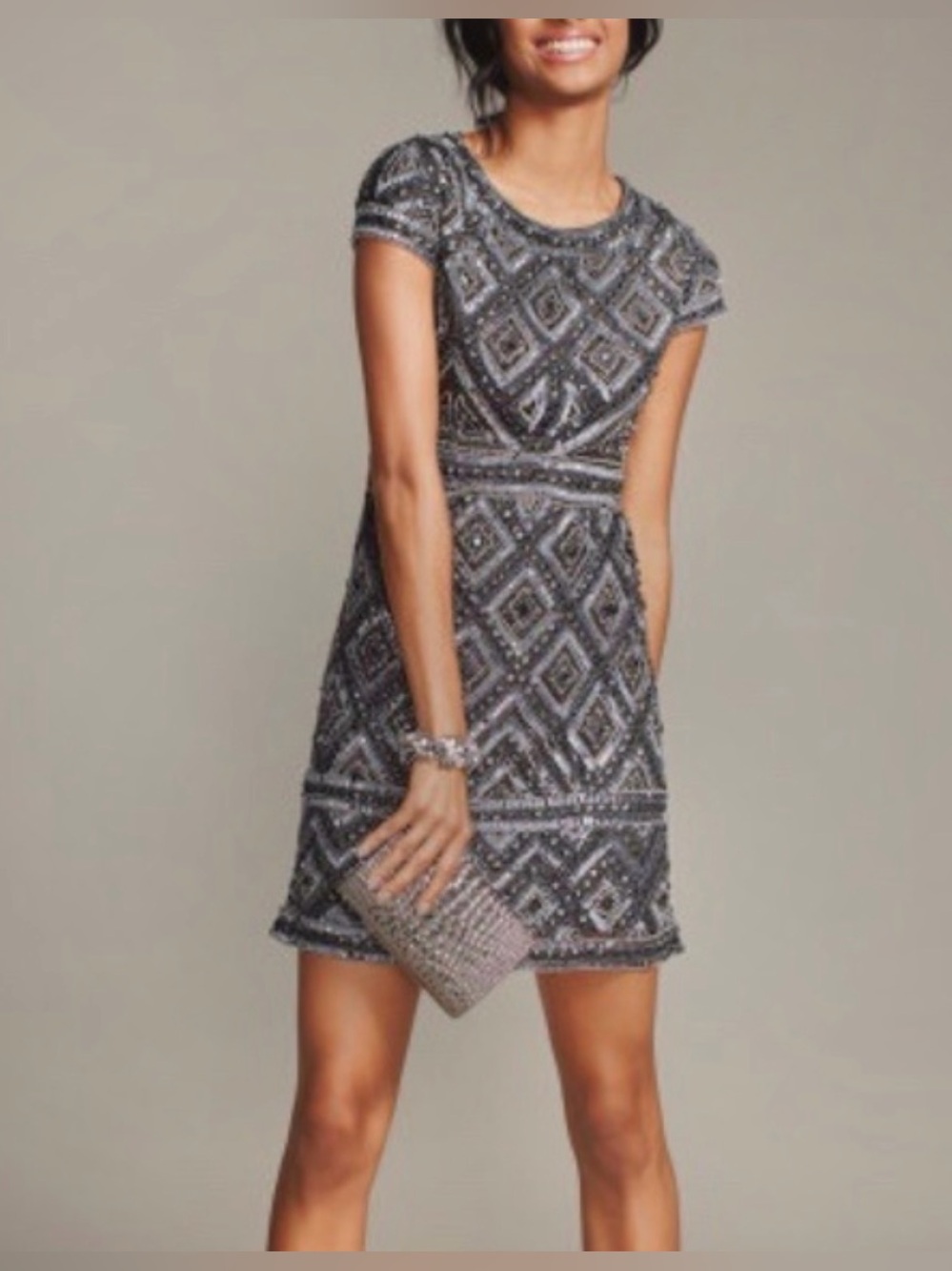 Adrianna Papell Beaded Sequin Embellished Sheath Dress Sz 14 Gatsby Cocktail